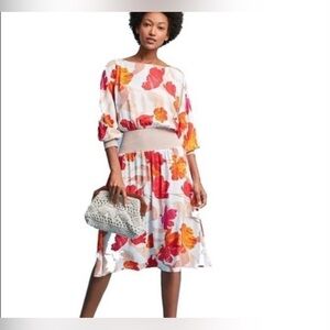 Anthropologie Maeve Gemma boho floral printed elbow sleeves midi dress size XS